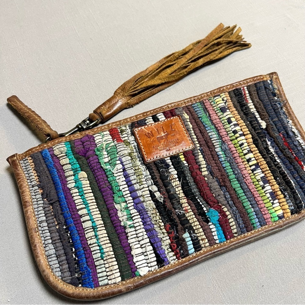 Will Leather Goods Woven Boho Clutch Wristlet • Leather Trim • Multicolor - Picture 3 of 16
